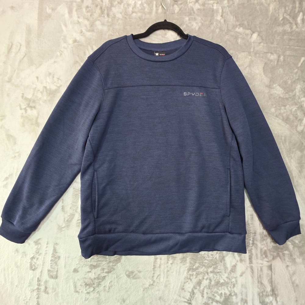 Spyder Active Mens Navy Blue Fleece Lined Pullover Sweatshirt Pockets SPM8007U M